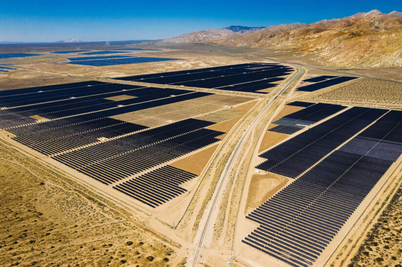 An aerial view of a solar field.