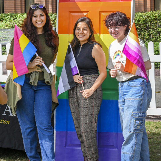 Amelia Jasti, Jazmin Gallegos and Mel Persell at the LGBTQ+ Student Center’s Pride-Fest