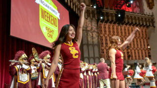 USC Trojan Family Weekend: Spirit leaders and USC Trojan Marching Band