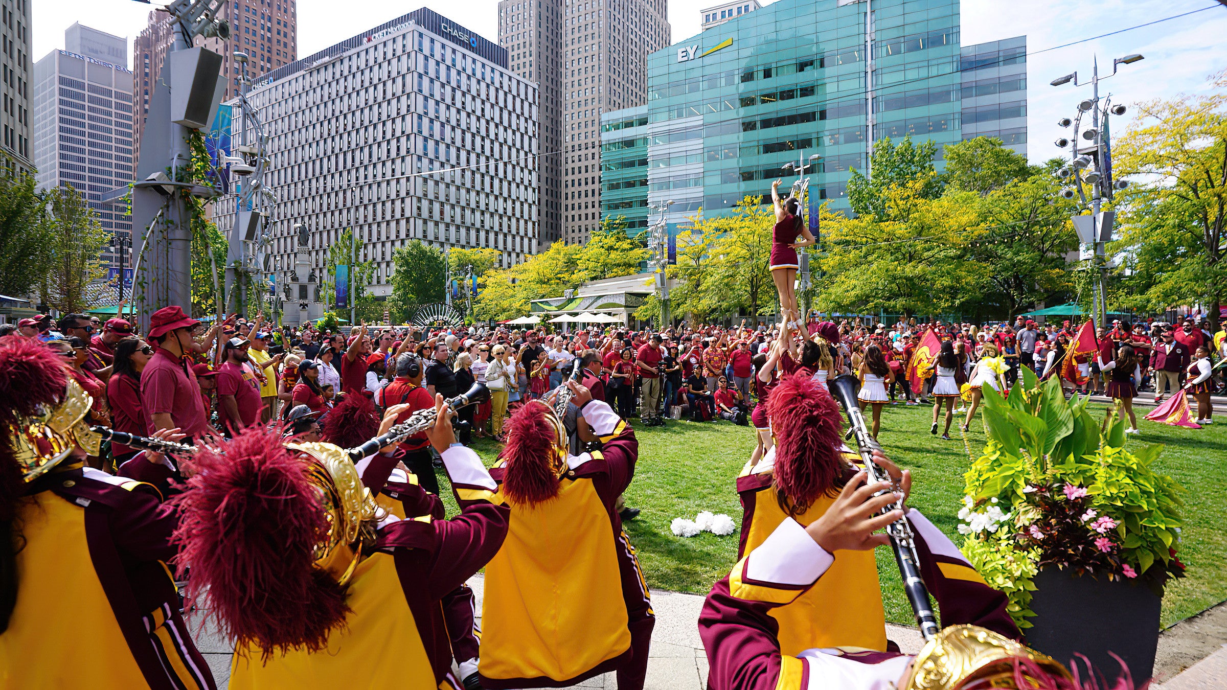 USC pep rally in Detroit