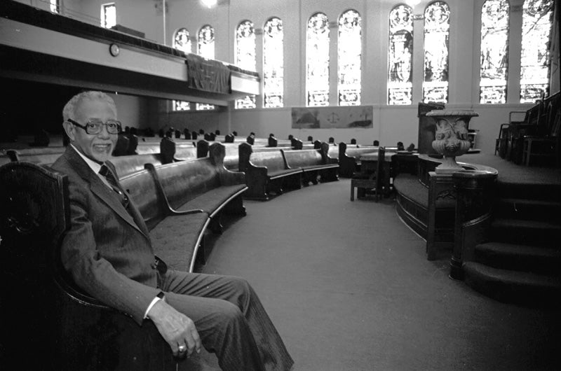 Rev. Thomas Kilgore Jr. seated at Second Baptist Church in 1985.