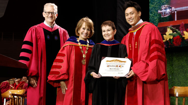Andrew T. Guzman, Carol Folt, Elizabeth Daley and Jon M. Chu