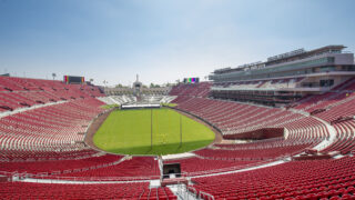LA Memorial Coliseum nears completion, August 13, 2019. (Photo/Gus Ruelas)